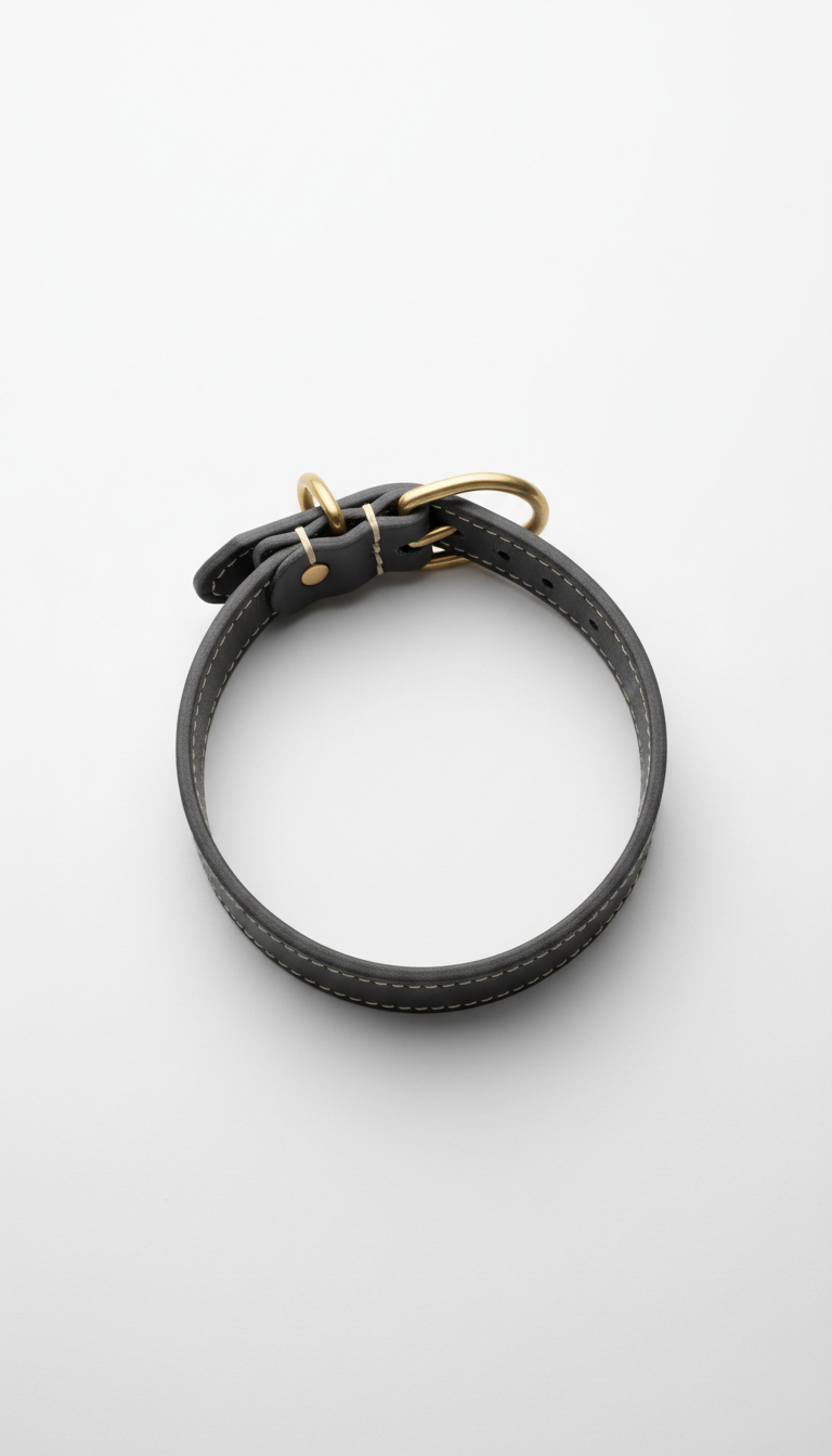 Leather collar with polished brass buckle