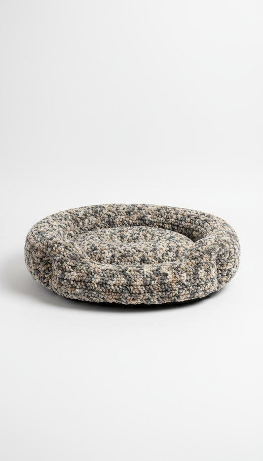 Boucle pet bed with plush cushioning