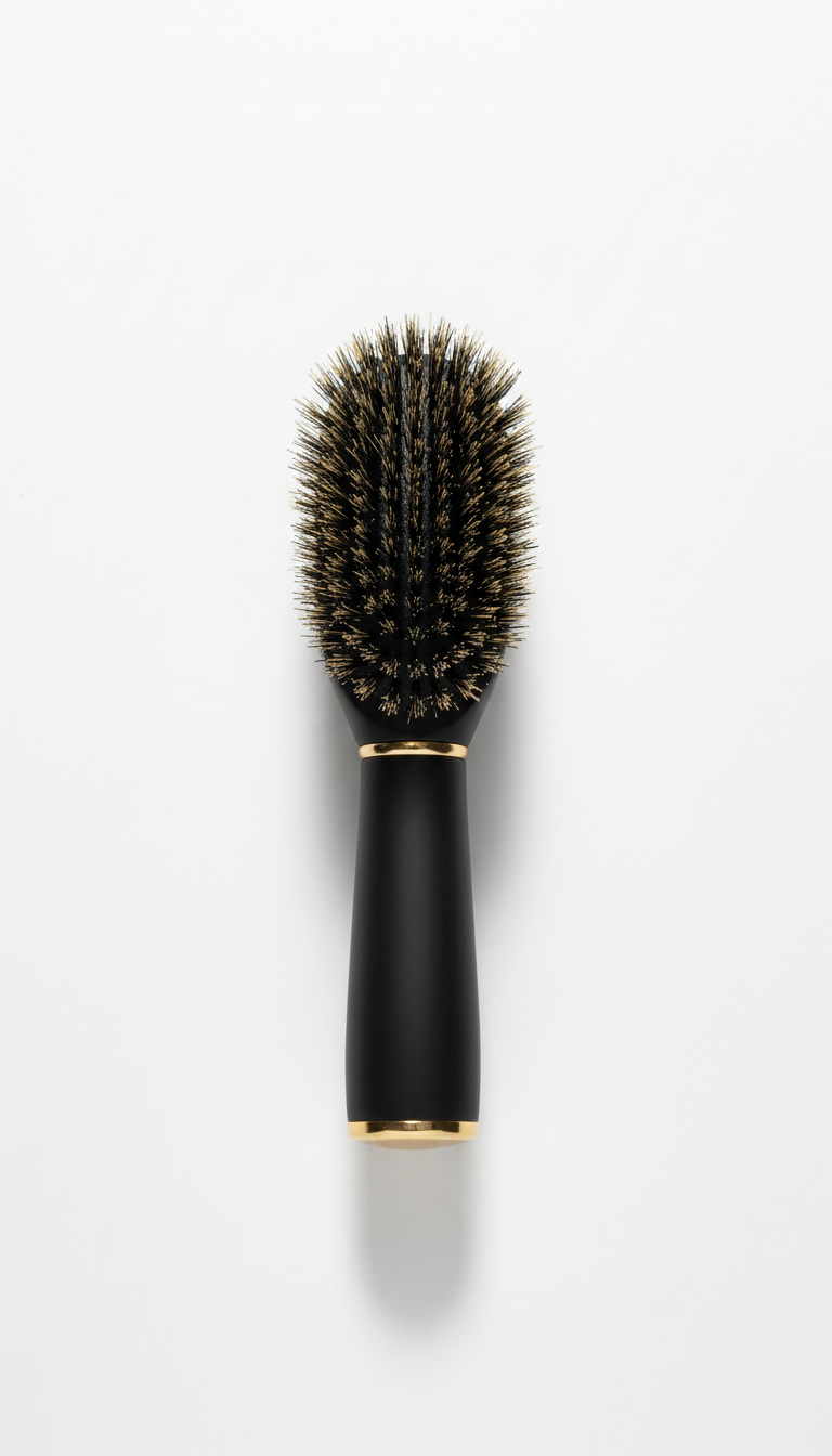 Grooming brush in matte black with gold accents