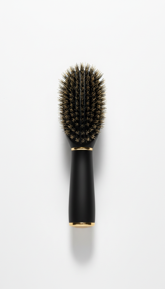 Grooming brush in matte black with gold accents